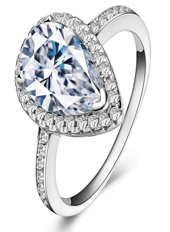LEMON GRASS 3 Ct Pear Shaped Cubic Zirconia Solitaire Engagement Ring Pave Thin Band in Sterling Silver Size 6 - Image 1