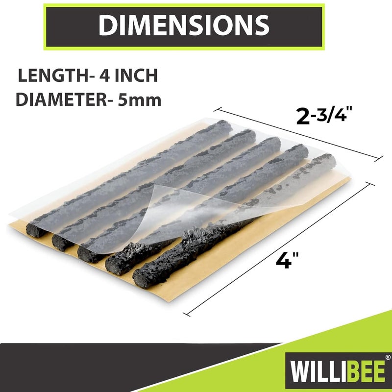 WILLIBEE (Pack of 60 Strips) Premium Heavy Duty Tubeless Tyre Puncture Repair Strips, 60 Black Puncher Repair Seal Strips for Car, Bike, SUV, & Motorcycle - Image 3