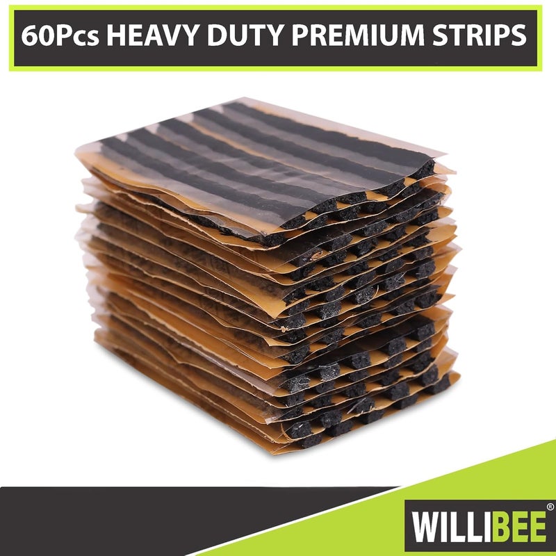 WILLIBEE (Pack of 60 Strips) Premium Heavy Duty Tubeless Tyre Puncture Repair Strips, 60 Black Puncher Repair Seal Strips for Car, Bike, SUV, & Motorcycle - Image 5