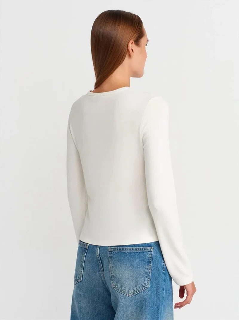 ديلفين Dilvin Ribbed Crew Neck Button Cardigan