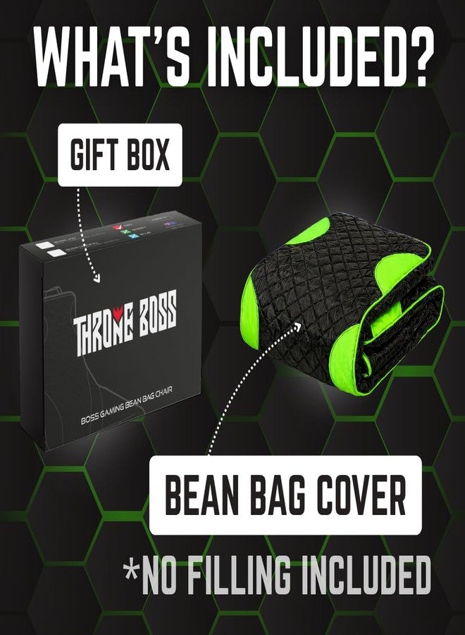 Throne Boss Gaming Bean Bag Chair Cover for Kids with High Back, Green - Gamer chair for kids with 2 x Large Side Pockets, Headphone Hanger, Easy to Clean Fabric, requires 200 Liters Polystyrene Beans - Image 3