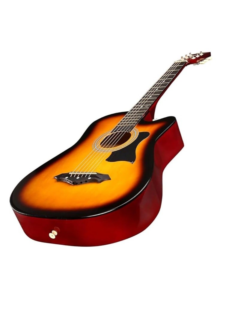 Megarya Megarya Flamingo Series Sunbrust MF38SB Acoustic Guitar Made by Linden Binding and Full Wood Construction with Geared Tuning, Wood Frame and Steel Strings  - Image 1