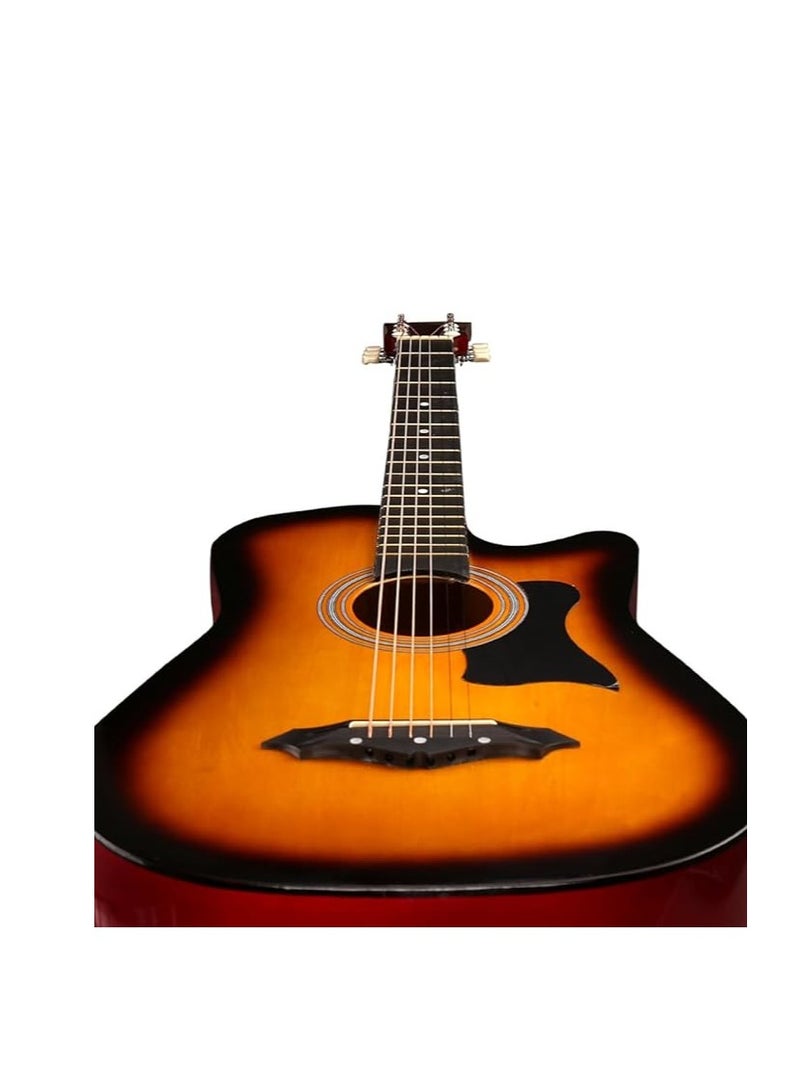 Megarya Megarya Flamingo Series Sunbrust MF38SB Acoustic Guitar Made by Linden Binding and Full Wood Construction with Geared Tuning, Wood Frame and Steel Strings  - Image 5