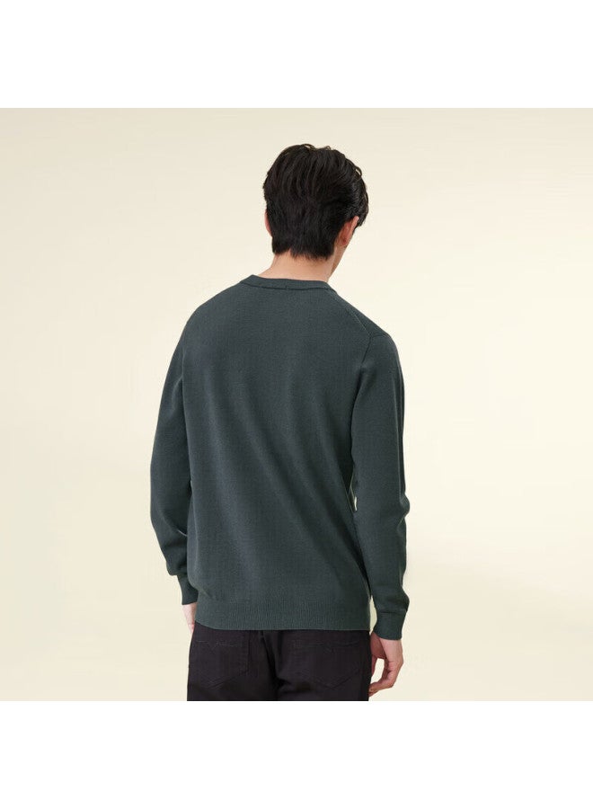 HLA Hla [brand Exclusive] Men's Long-sleeve Knit Sweater, Light Business Classic Round Neck, Wool-blend Sweater Hnzaw3y019a  - Image 1