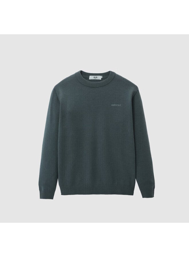 HLA Hla [brand Exclusive] Men's Long-sleeve Knit Sweater, Light Business Classic Round Neck, Wool-blend Sweater Hnzaw3y019a  - Image 2