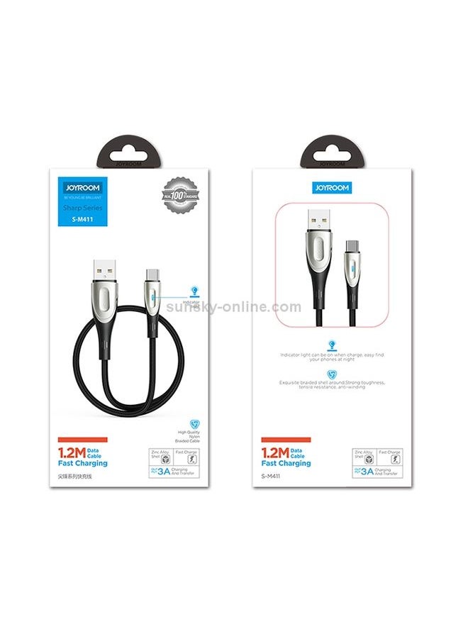 Generic - JOYROOM S-M411 Sharp Series 3A USB-C / Type-C Interface Charging + Transmission Nylon Braided Data Cable with Drop-shaped Indicator Light, Cable Length: 1.2m (Black) - Image 1