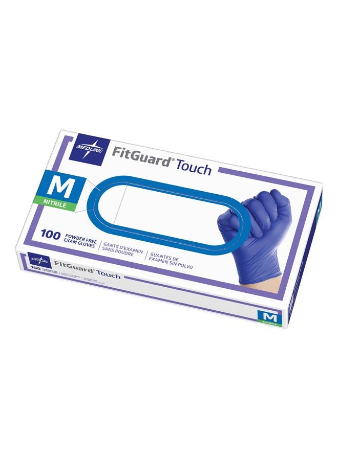 FITGUARD Medline FitGuard Touch Nitrile, Latex Free, Powder Free, Exam Gloves, Blue, Medium (100 count) - Image 1