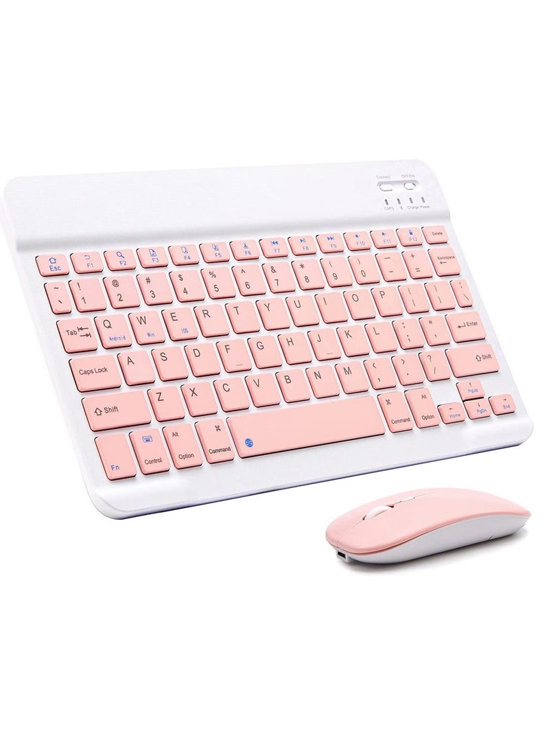 Ultra-Slim Bluetooth Keyboard and Mouse Combo Rechargeable Portable Wireless Keyboard Mouse Set for Apple iPad iPhone iOS 13 and Above Samsung Tablet Phone Smartphone Android Windows (Pink) - Image 1