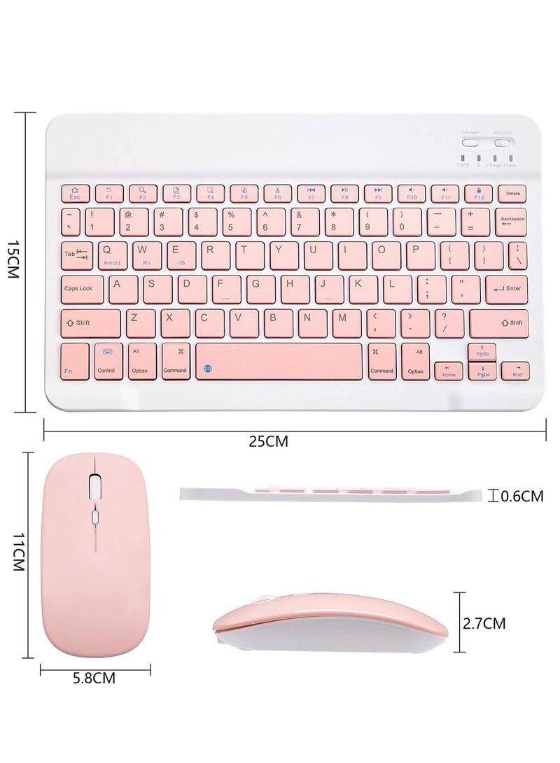 Ultra-Slim Bluetooth Keyboard and Mouse Combo Rechargeable Portable Wireless Keyboard Mouse Set for Apple iPad iPhone iOS 13 and Above Samsung Tablet Phone Smartphone Android Windows (Pink) - Image 2