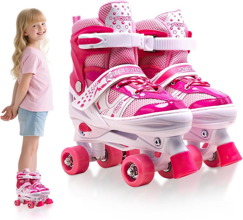 Adjustable Roller Skates for Kids with Light Up Wheels - Pink - Image 1