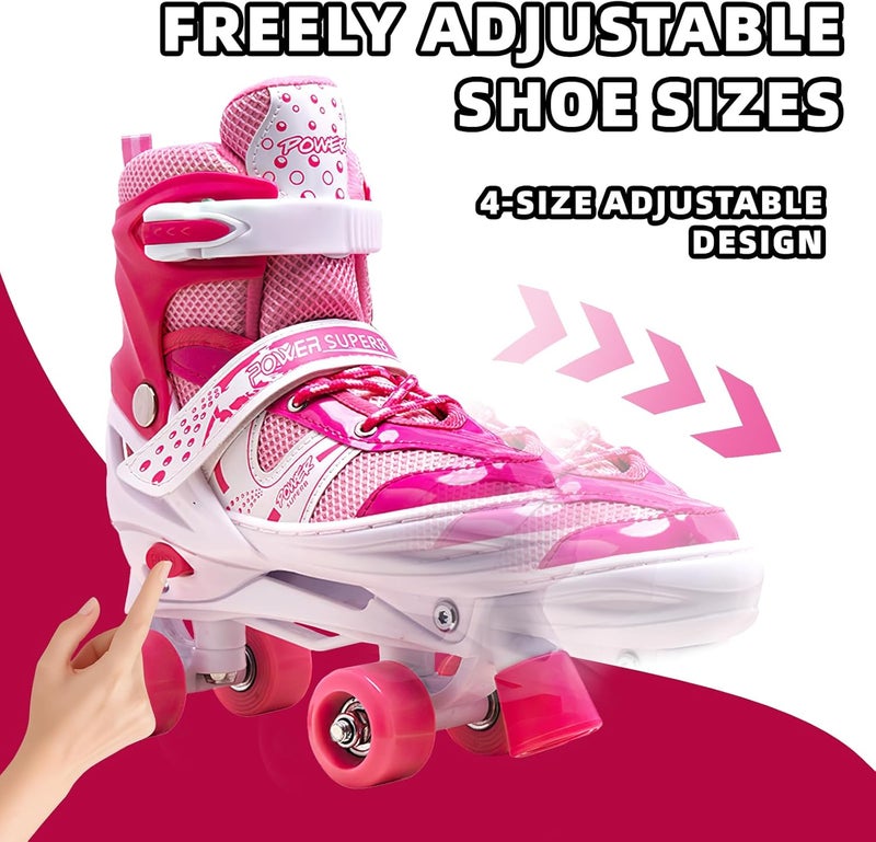 Adjustable Roller Skates for Kids with Light Up Wheels - Pink - Image 5