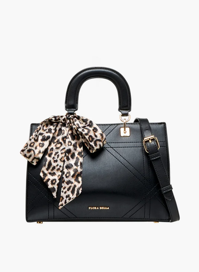 Flora Bella By Shoexpress Women Scarf Accent Tote Bag with Detachable Strap and Zip Closure