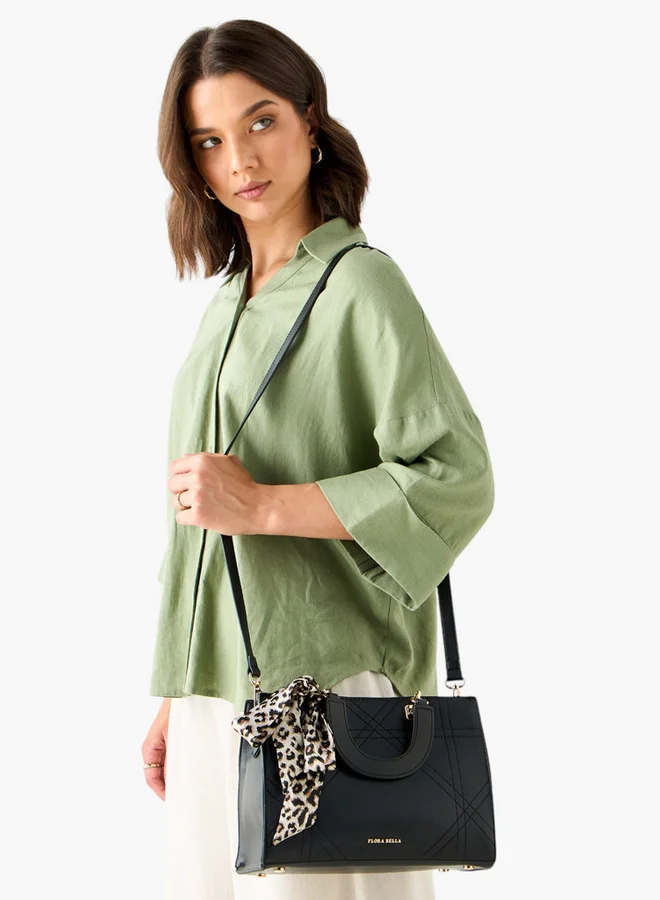 Flora Bella By Shoexpress Women Scarf Accent Tote Bag with Detachable Strap and Zip Closure