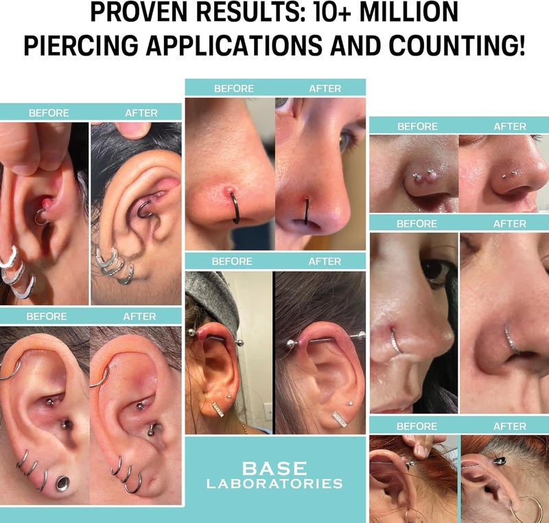BASE LABORATORIES Base Labs Sea Salt Piercing Aftercare Spray | 4oz | Cleanses, Sterilizes & Soothes | Saline Solution For Piercings with Lysozyme | Fast Ear Piercing Cleaner Solution For Ears, Nose & Bumps | 120ml - Image 4