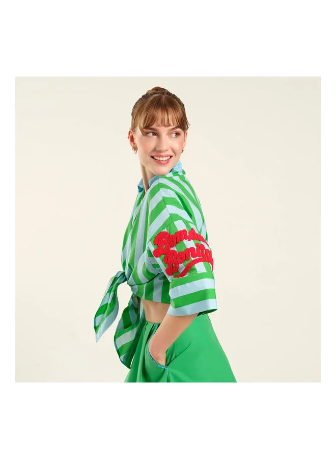 Zsa Zsa Zsu  Tavas Striped Poplin Shirt - Green - Blue for Women | Best Price UAE