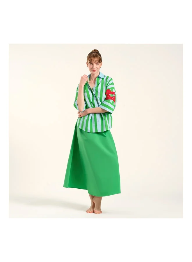 Zsa Zsa Zsu  Tavas Striped Poplin Shirt - Green - Blue for Women | Best Price UAE