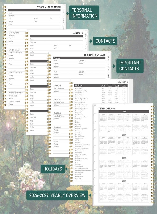 Pinchoco 2026-2028 Monthly Planner/Calendar - 3 Year Monthly Planner 2026-2028, Jan.2026 - Dec.2028, 9" x 11", 3 Year Calendar 2026-2027-2028 with 36-Month Tabs, Inner Pocket - Dreaming Moonlight - Image 5