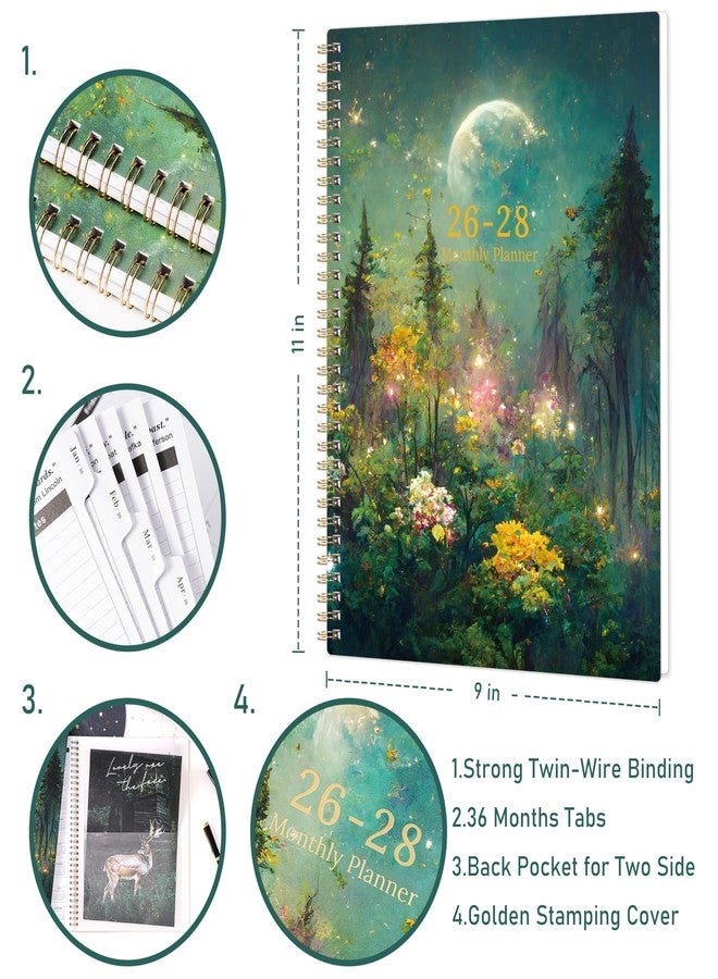 Pinchoco 2026-2028 Monthly Planner/Calendar - 3 Year Monthly Planner 2026-2028, Jan.2026 - Dec.2028, 9" x 11", 3 Year Calendar 2026-2027-2028 with 36-Month Tabs, Inner Pocket - Dreaming Moonlight - Image 3