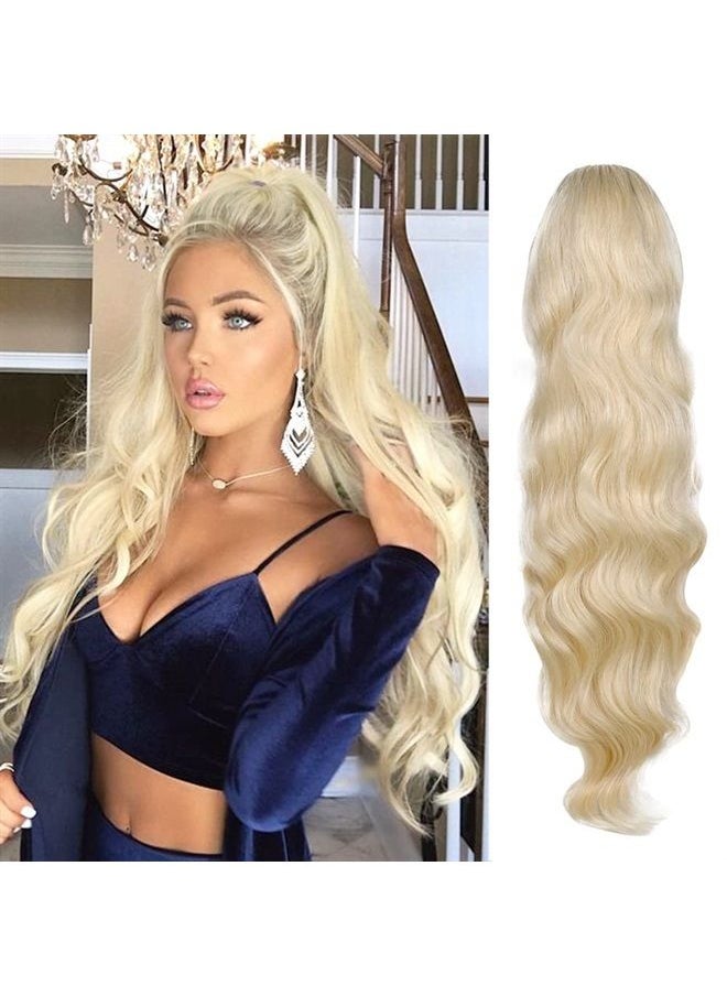 KETHBE - Long Ponytail Extension Wavy Synthetic Pony Tail Blonde Fake Ponytail Fake Hair Pieces for Women (613#) - Image 1