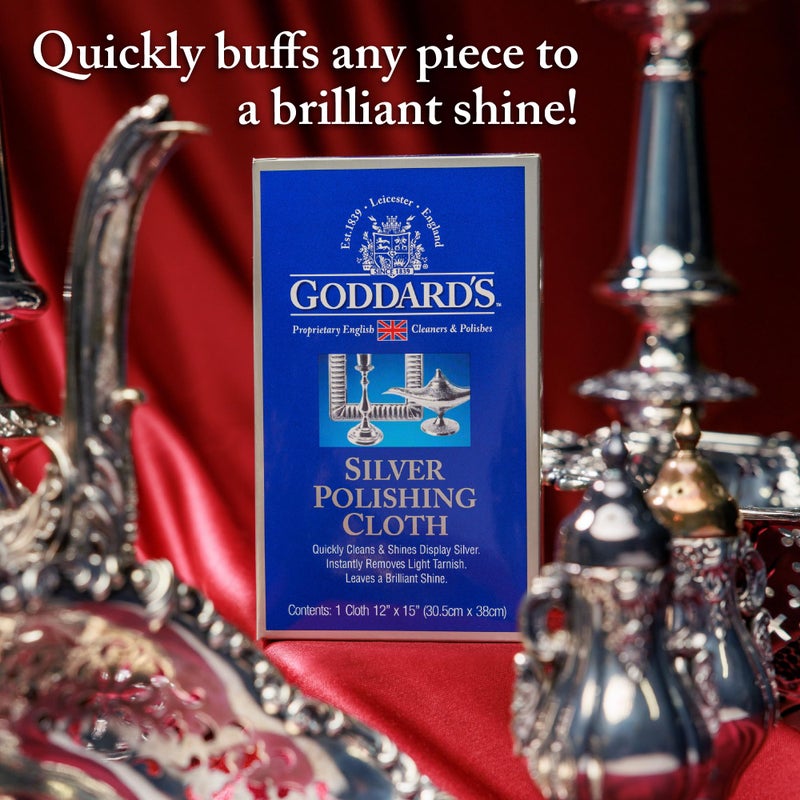 GODDARD'S قماش جودارد لتنظيف الفضة المصنوعة من الفضة الاسترلينية للمجوهرات – قماش تنظيف الفضة 100% قطن إنجليزي لإزالة الغبار والتلميع – قماش تلميع المجوهرات الفضية والذهبية مع عوامل مضادة للتأكسد الحصرية (عبوة 2)  - Image 4