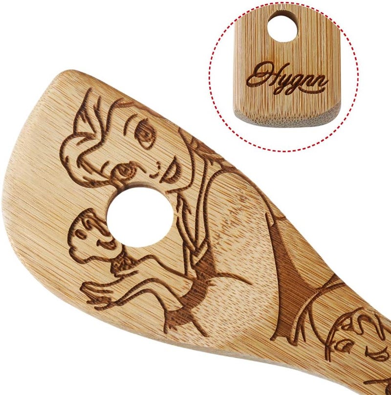 HYGNN Beauty and the Beast Burned Wooden Spoons Cooking &Serving Utensils Set Bamboo Spoon Slotted Kitchen Utensil Fun Gift Idea Warming Present (Set of 5) - Image 2