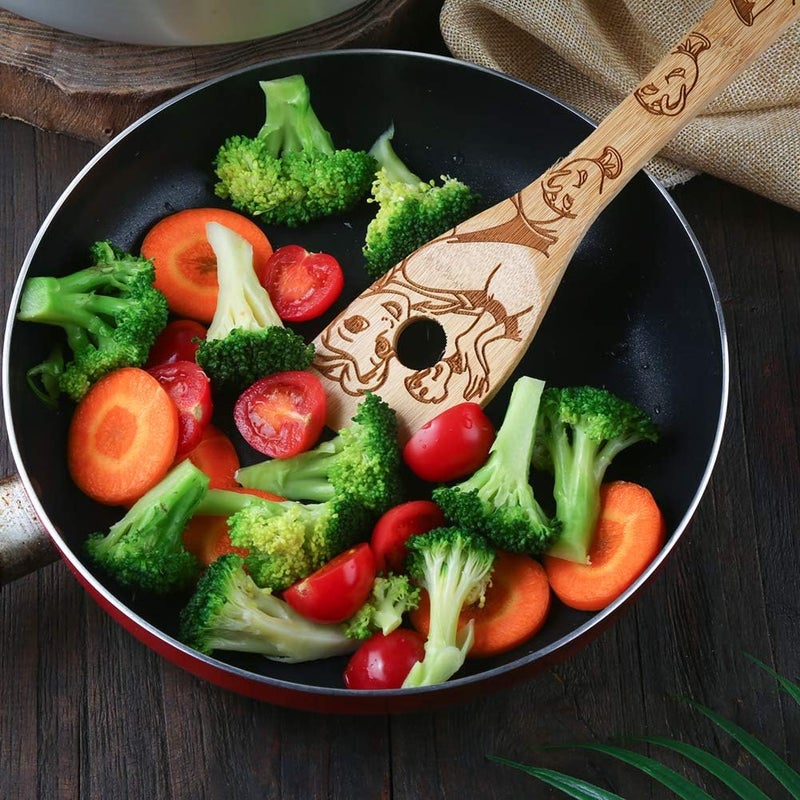 HYGNN Beauty and the Beast Burned Wooden Spoons Cooking &Serving Utensils Set Bamboo Spoon Slotted Kitchen Utensil Fun Gift Idea Warming Present (Set of 5) - Image 5