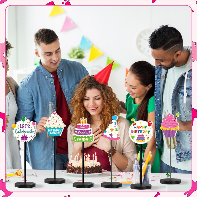 DoubleFill 6 Pcs Colorful Birthday Party Decoration Happy Birthday Table Standing Sign Decor for Centerpieces Celebration Wooden Sign Single-sided Printed Tabletop Decor for Party Favor Supplies - Image 5