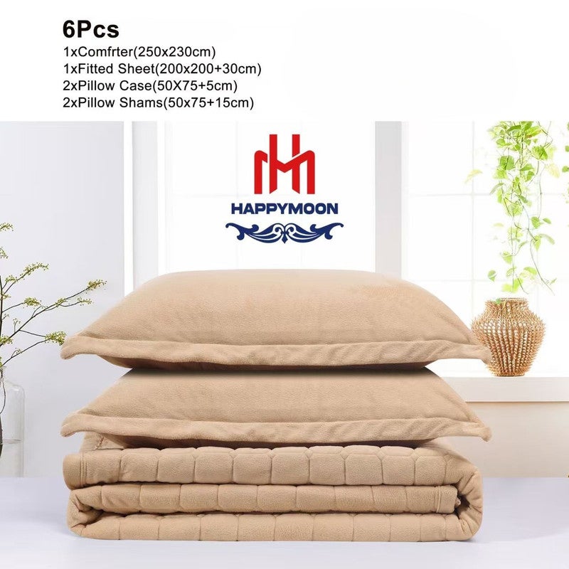 HAPPYMOON Velvet Comforter Set – 6 Pieces, King Size, Fits 250 × 230 cm Double Bed | Soft, Warm & Cozy - Image 2