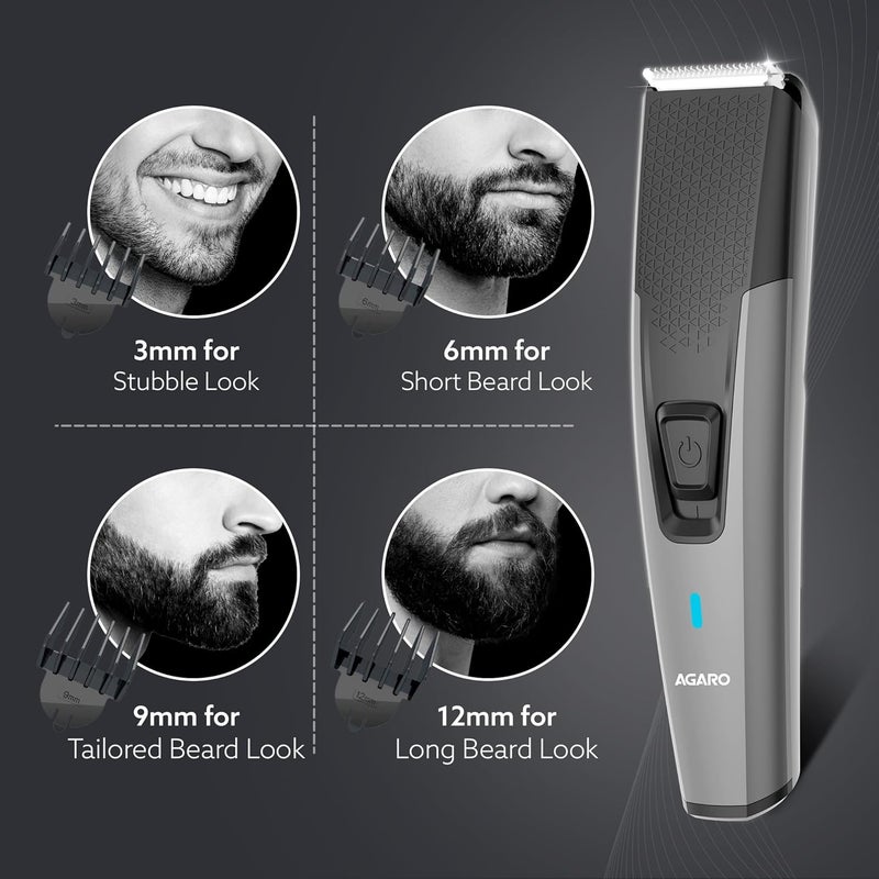 AGARO Beard Trimmer MT5005, 90 mins run time with Type C, 6 comb attachments, Self sharpening blades | Trimmer for Men - Image 5