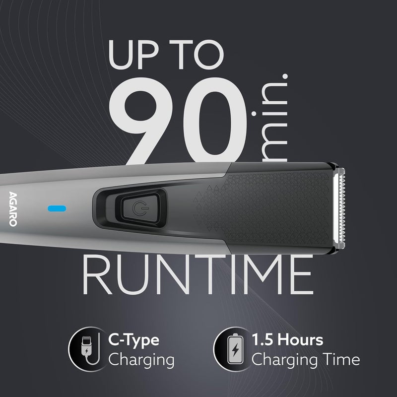 AGARO Beard Trimmer MT5005, 90 mins run time with Type C, 6 comb attachments, Self sharpening blades | Trimmer for Men - Image 4