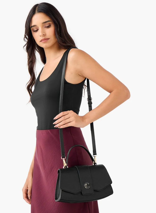 لو كونفورت Textured Crossbody Bag with Detachable Strap and Flap Closure
