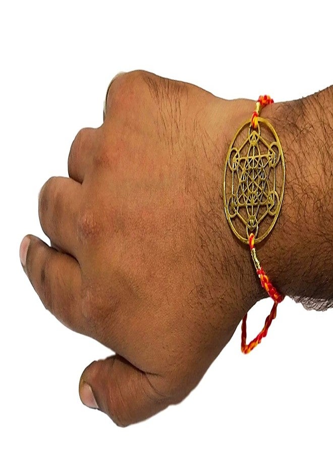 ATHZ Brass Rakhi with Red Moli Thread Designer Bhaiya Rakhis Cutwork Brass Dial for Rakshabandhan - Image 2