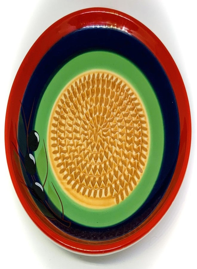 BonCera, All-in-one Premium Ceramic Garlic Grater Plate 4-Piece Set - Multicolor Olive Design - For Garlic, Ginger, Chocolate, and more! - Comes with 5.25" Plate, Peeler, Brush, and Stand - Image 3