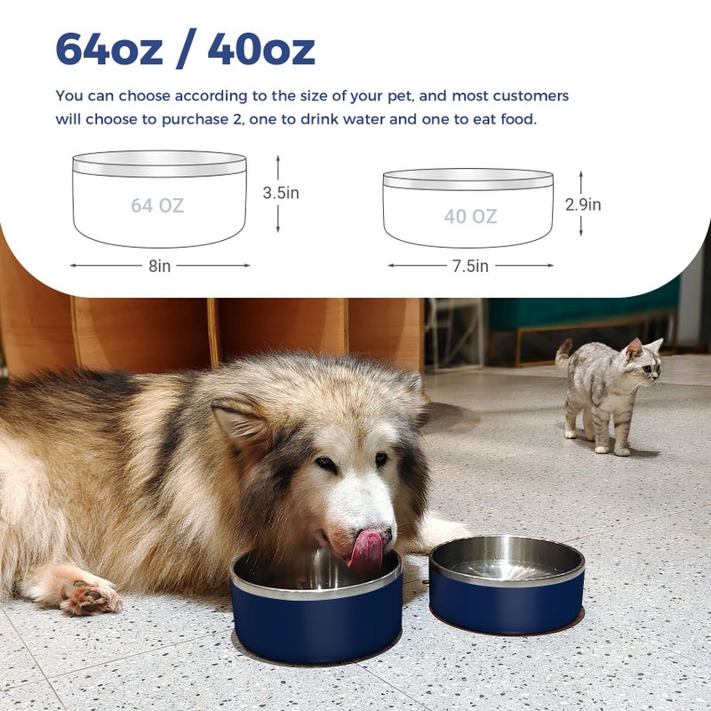 WENBOKMIN Dog Bowl, Stainless Steel Dog Food and Water Bowl with Non Slip Quiet Bottom, Easy to Clean, Dishwasher Safe, 64oz, Blue - Image 2
