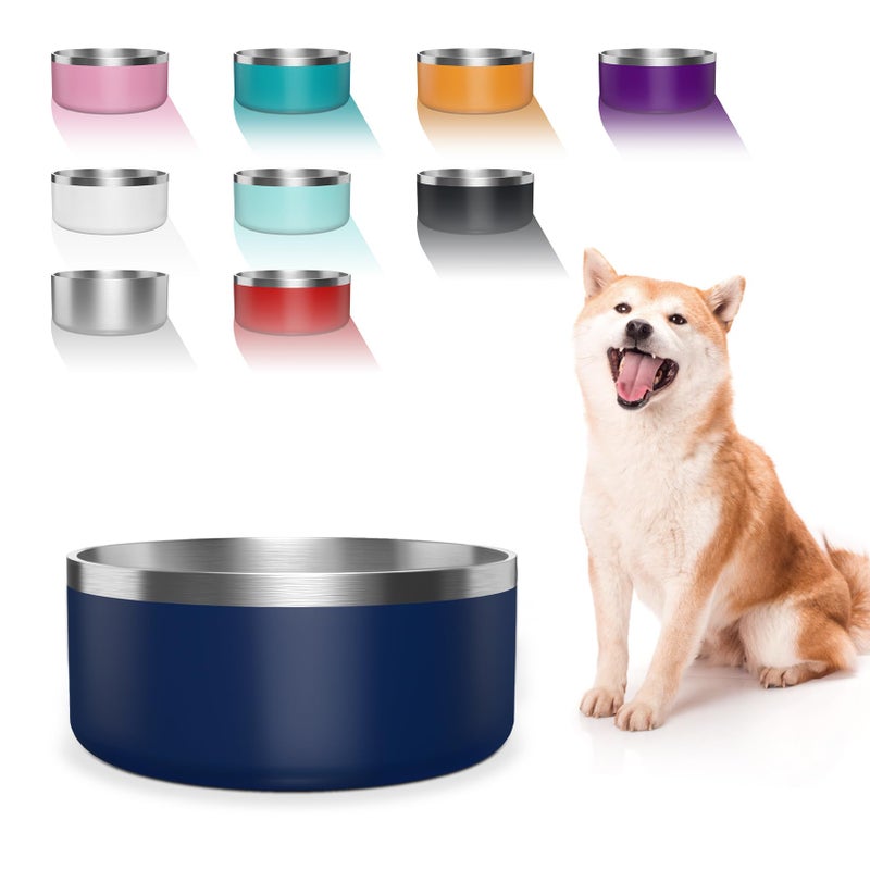 WENBOKMIN Dog Bowl, Stainless Steel Dog Food and Water Bowl with Non Slip Quiet Bottom, Easy to Clean, Dishwasher Safe, 64oz, Blue - Image 1