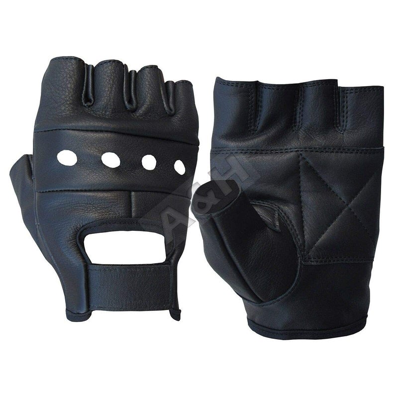 A&H Apparel AH Apparel Leather Motorcycle Glove Genuine Cowhide Fingerless Leather Driving Gloves XLarge - Image 3