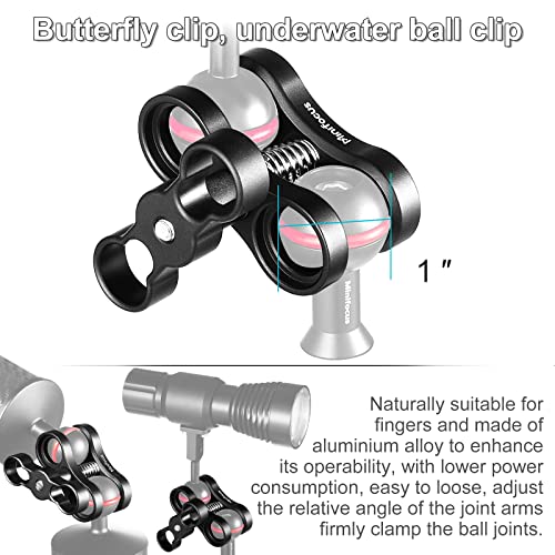 MINIFOCUS 4PCS 1'' Aluminum Ball Clamp Mount for Underwater Diving Light Arms Tray System, Photography Diving Camera, 360° Clip Adapter Bracket for Action Camera Flashlight Arms System - Image 2