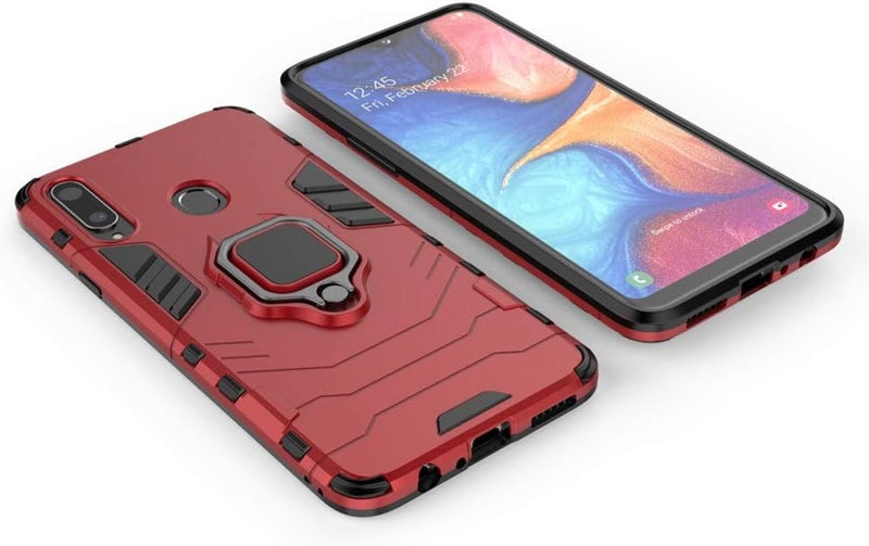 مايجين غطاء متوافق مع Galaxy A20S، غطاء صلب مقاوم للصدمات مع حلقة معدنية وحامل قابل للطي (يعمل مع حامل السيارة المغناطيسي) طبقة مزدوجة متينة لـ Samsung Galaxy A20s (أحمر) - Image 3