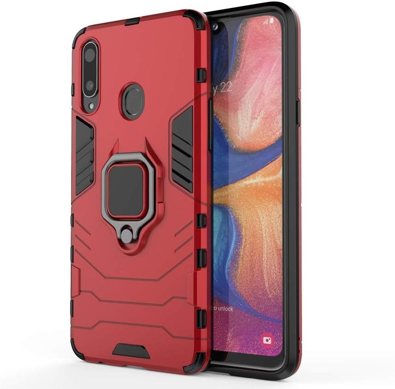 مايجين غطاء متوافق مع Galaxy A20S، غطاء صلب مقاوم للصدمات مع حلقة معدنية وحامل قابل للطي (يعمل مع حامل السيارة المغناطيسي) طبقة مزدوجة متينة لـ Samsung Galaxy A20s (أحمر) - Image 5