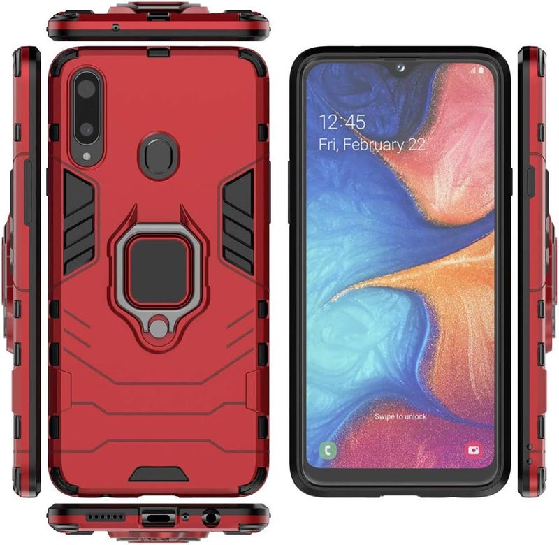 مايجين غطاء متوافق مع Galaxy A20S، غطاء صلب مقاوم للصدمات مع حلقة معدنية وحامل قابل للطي (يعمل مع حامل السيارة المغناطيسي) طبقة مزدوجة متينة لـ Samsung Galaxy A20s (أحمر) - Image 4