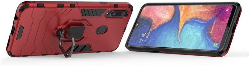 مايجين غطاء متوافق مع Galaxy A20S، غطاء صلب مقاوم للصدمات مع حلقة معدنية وحامل قابل للطي (يعمل مع حامل السيارة المغناطيسي) طبقة مزدوجة متينة لـ Samsung Galaxy A20s (أحمر) - Image 2