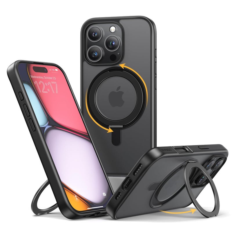 NIMASO for iPhone 16 Pro Case with 360Â° Spin Magnetic Stand, Compatible with MagSafe, Shockproof Military-Grade Protection Cover, Slim Anti-Yellowing Phone Case for iPhone 16 Pro (6.3 inch), Black - Image 1