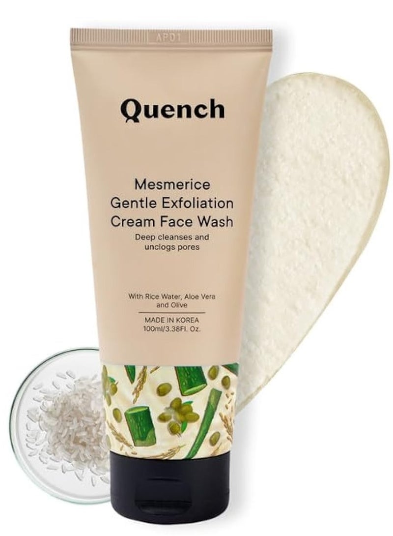 Quench Rice Water Gentle Exfoliation Cream Face Wash  Korean Face Wash for Glowing Skin  Brightens & Hydrates Skin with Aloe Vera & Vitamin E  Made in Korea 100ml - Image 1