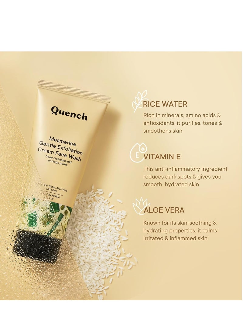 Quench Rice Water Gentle Exfoliation Cream Face Wash  Korean Face Wash for Glowing Skin  Brightens & Hydrates Skin with Aloe Vera & Vitamin E  Made in Korea 100ml - Image 3