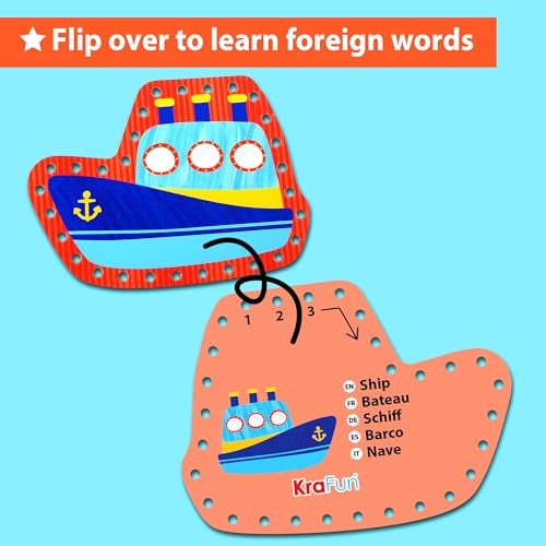 KRAFUN Preschool Beginner First Lacing Card Kit for Kids Training Arts & Crafts, 5 Easy Transport and Cars Lacing Projects, Craft Paper Cards for Toddlers, Fine Motor Skills Toys - Image 4