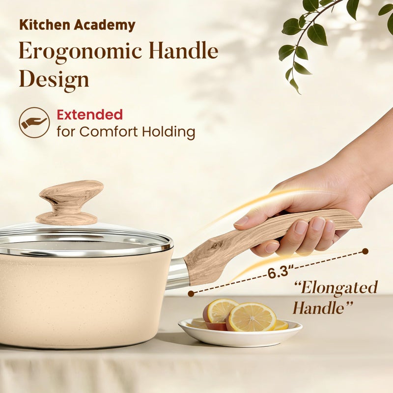 Kitchen Academy 12-Piece Induction Cookware Set, Nonstick Granite Pots and Pans in Beige - Image 5