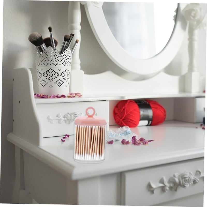Pink Resin Makeup Vanity Organizer With Lid Desktop Storage Canister - Image 5