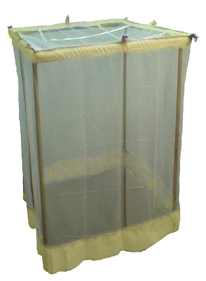Ans Mosquito net Fine Polycotton net Light Yellow with Pure Cotton Border on Top and Bottom (4 x 6.5 ft Medium Size Single Bed) - Image 1