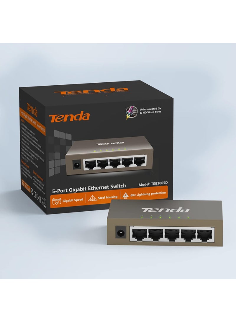 Tenda TEG1005D With 5-Port Gigabit Ethernet Unmanaged Switch Desktop Brown - Image 2