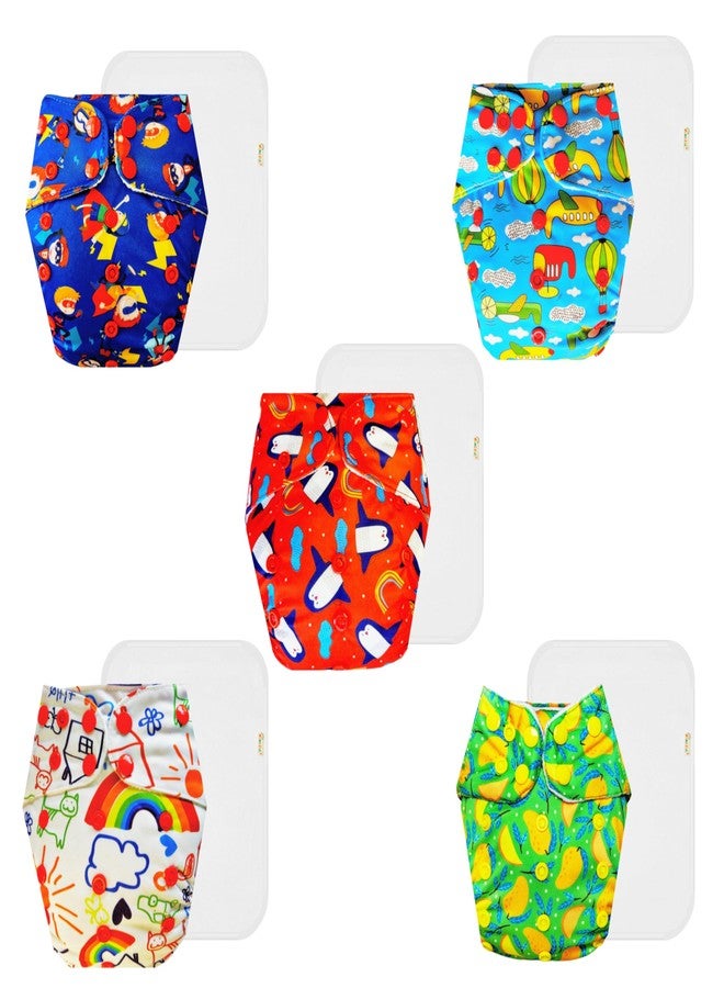 Dumbledo Premium Cloth Diaper with Cotton Insert (Pack of 5) | Soft & Gentle | Reusable & Washable | Travel Friendly | Ideal for Toddlers | 3 Months - 3 Years | Unisex Baby - Image 1